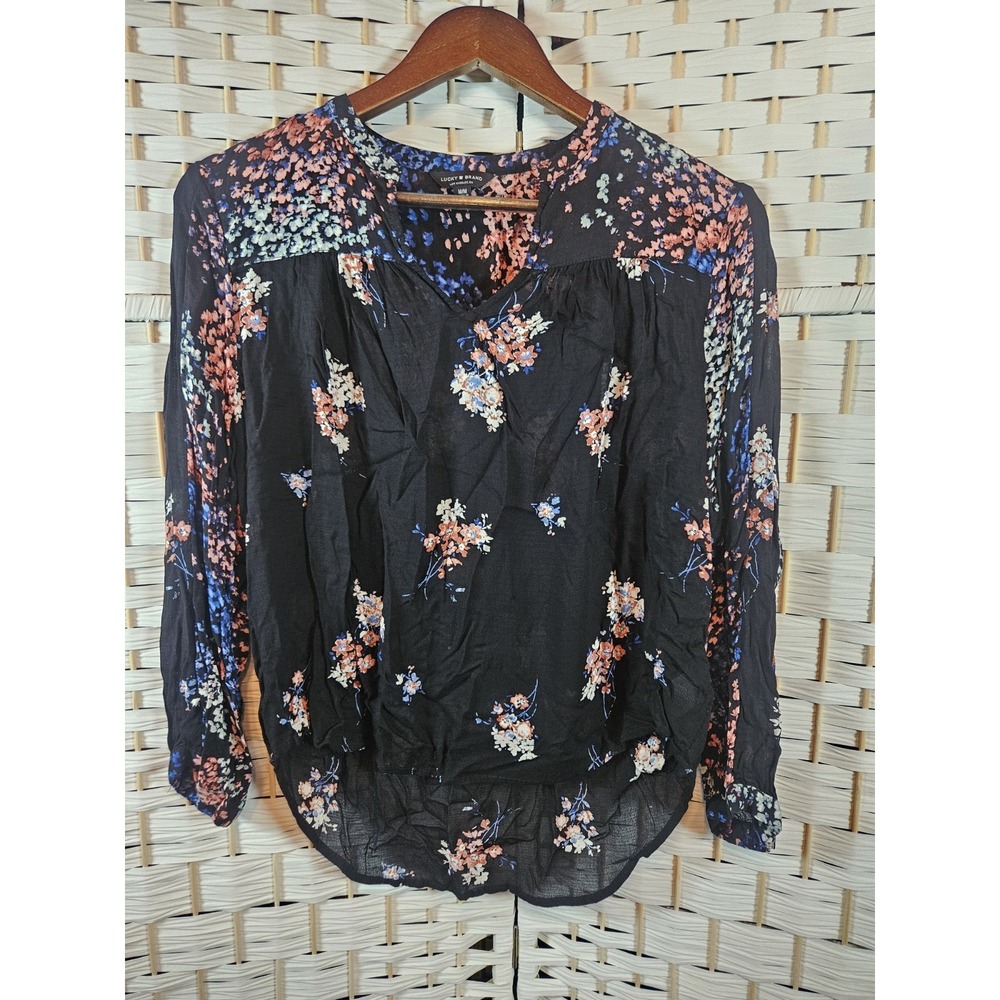 Lucky Brand Womens V Neck Floral Blouse Sz M